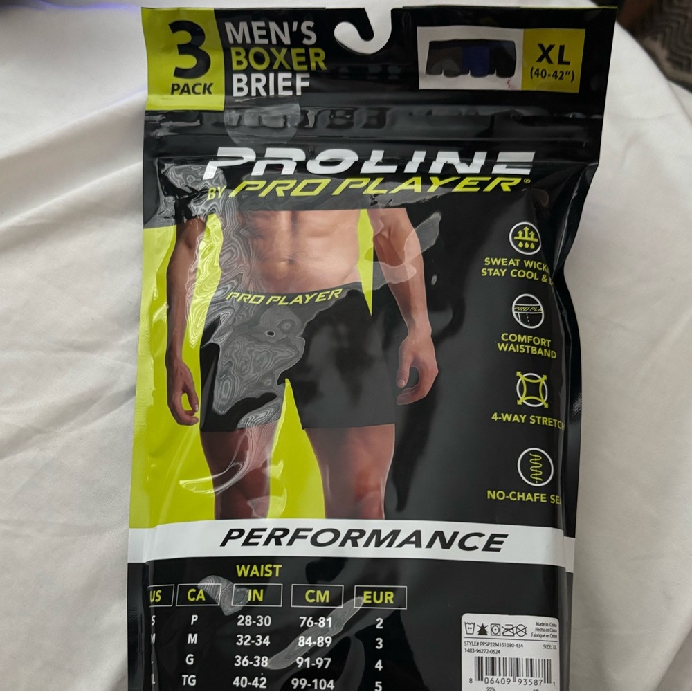 ProLine Men's 3 pack Performance Boxer by ProPlayer Briefs XL New Sealed